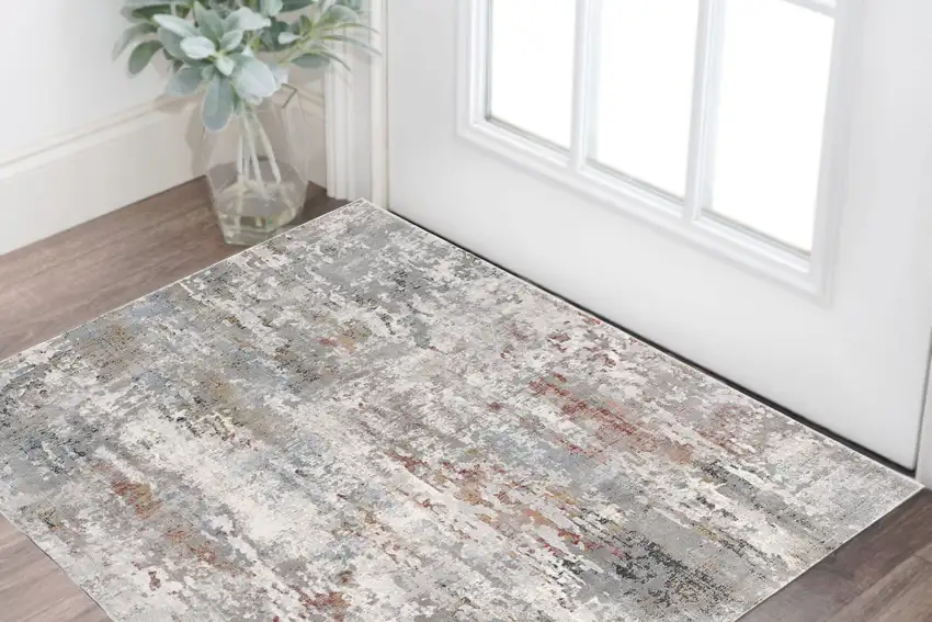 Gray and Blue Abstract Washable Non Skid Area Rug Photo 1