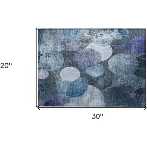 Photo of Gray and Blue Abstract Washable Non Skid Indoor Outdoor Area Rug