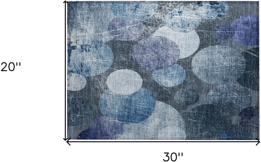 Gray and Blue Abstract Washable Non Skid Indoor Outdoor Area Rug Photo 3
