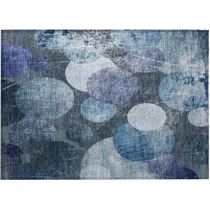 Photo of Gray and Blue Abstract Washable Non Skid Indoor Outdoor Area Rug