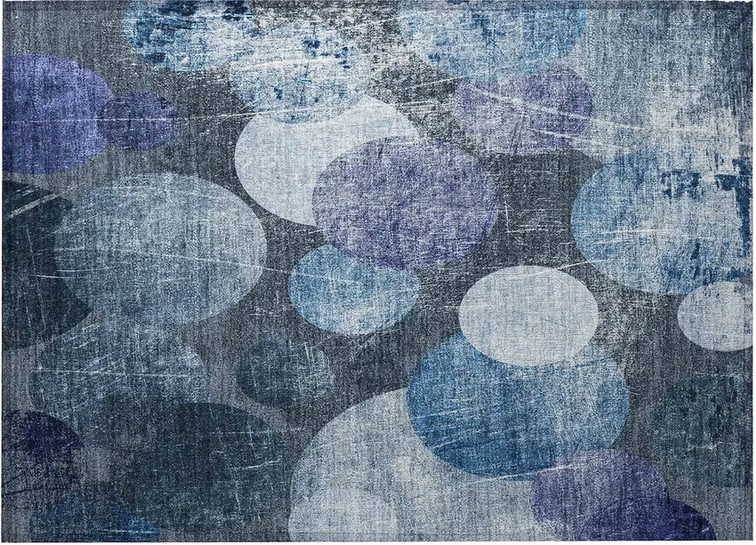 Gray and Blue Abstract Washable Non Skid Indoor Outdoor Area Rug Photo 4