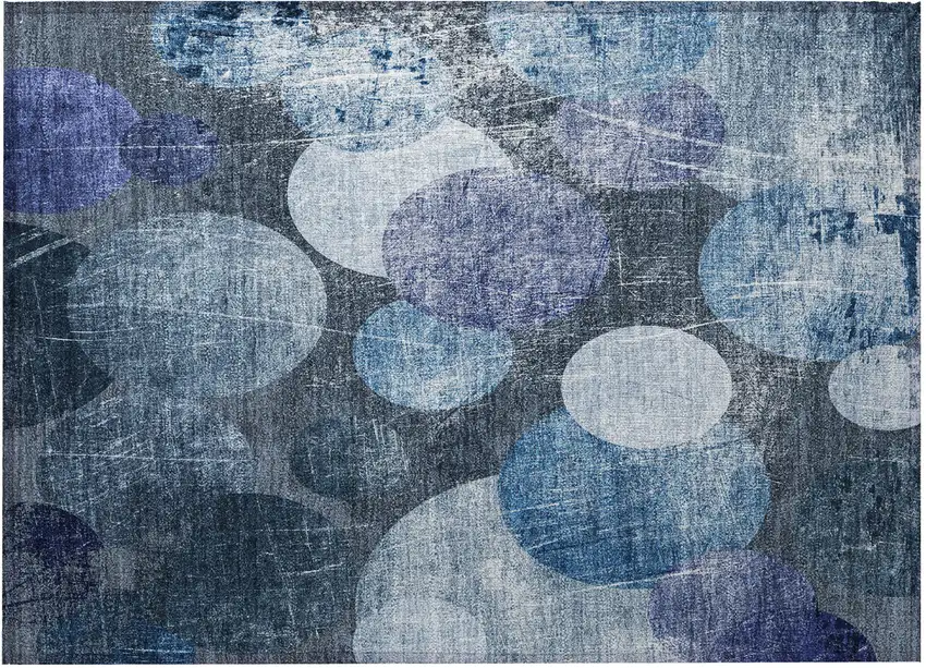 Gray and Blue Abstract Washable Non Skid Indoor Outdoor Area Rug Photo 3
