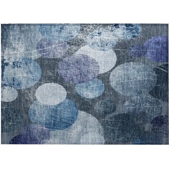 Gray and Blue Abstract Washable Non Skid Indoor Outdoor Area Rug Photo 2