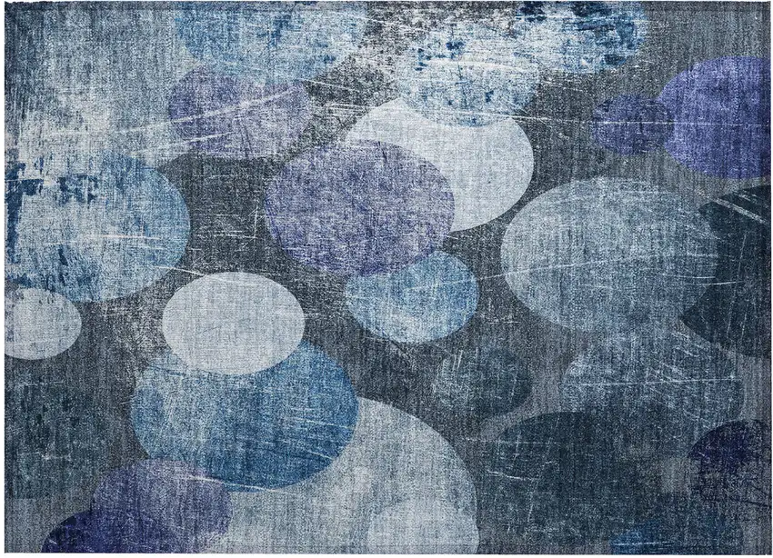 Gray and Blue Abstract Washable Non Skid Indoor Outdoor Area Rug Photo 2