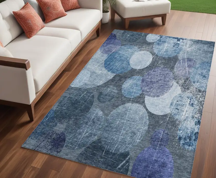Gray and Blue Abstract Washable Non Skid Indoor Outdoor Area Rug Photo 1