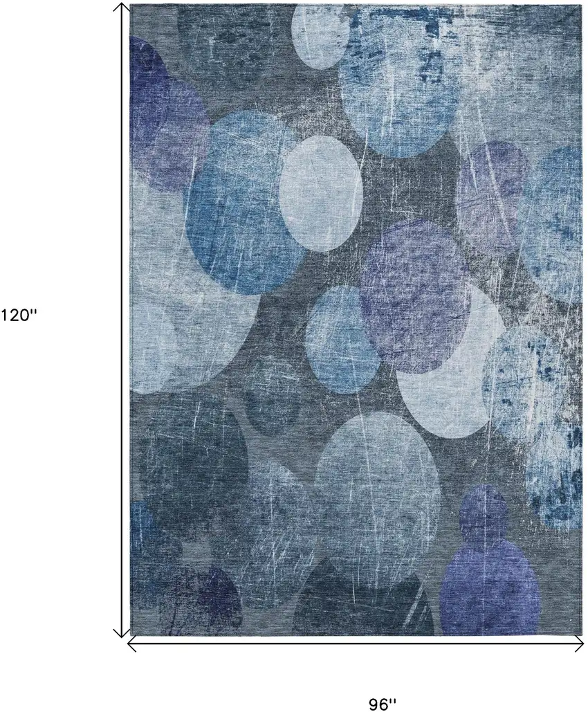 Gray and Blue Abstract Washable Non Skid Indoor Outdoor Area Rug Photo 3