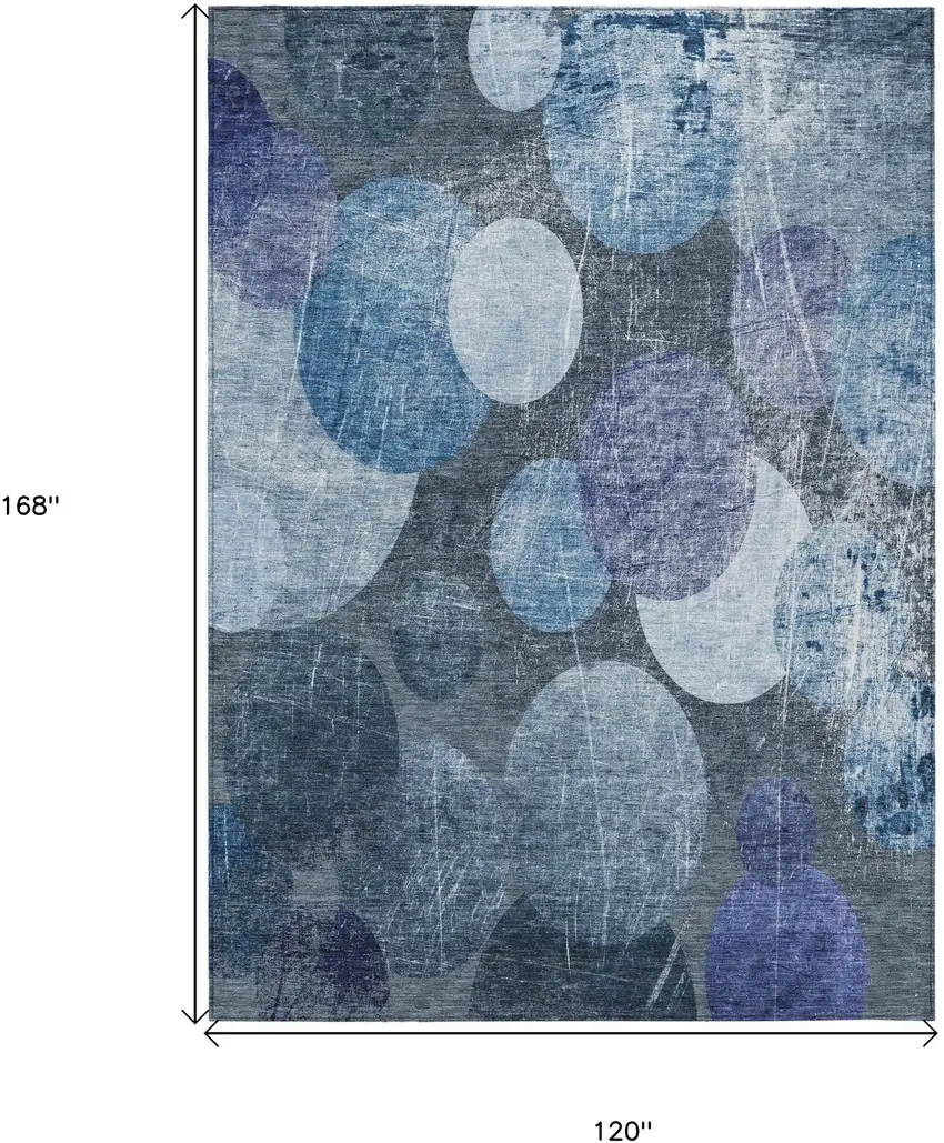 Gray and Blue Abstract Washable Non Skid Indoor Outdoor Area Rug Photo 3