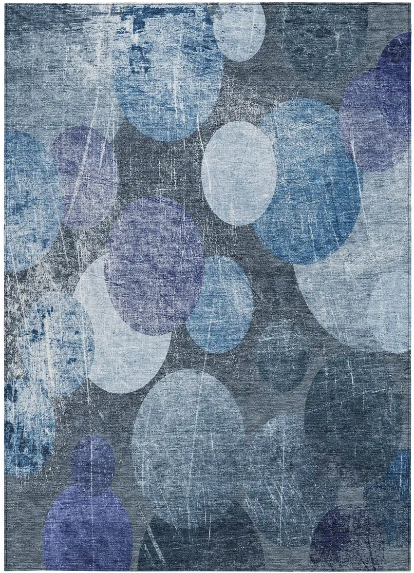 Gray and Blue Abstract Washable Non Skid Indoor Outdoor Area Rug Photo 2