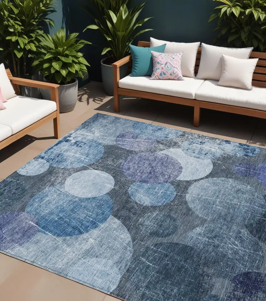 Gray and Blue Abstract Washable Non Skid Indoor Outdoor Area Rug Photo 1
