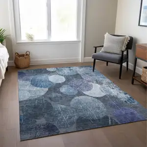 Photo of Gray and Blue Abstract Washable Non Skid Indoor Outdoor Area Rug