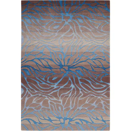 Gray and Blue Botanical Leaves Area Rug Photo 3