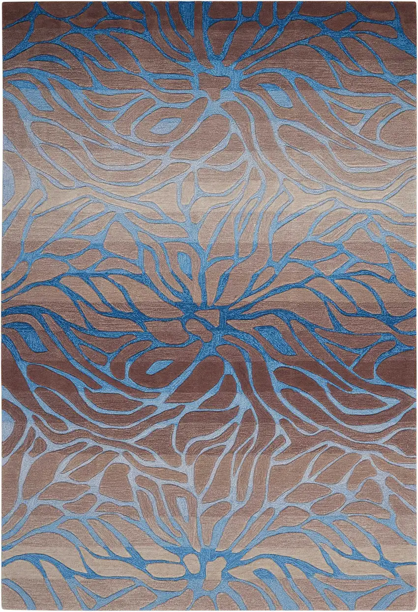 Gray and Blue Botanical Leaves Area Rug Photo 3