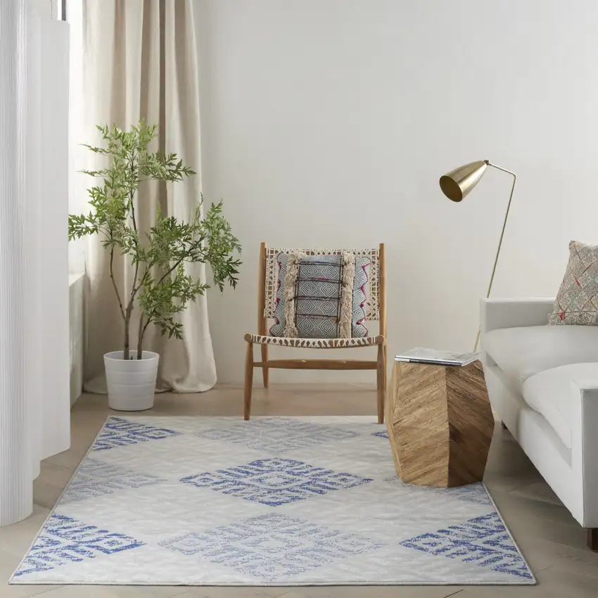 Blue And Gray Geometric Area Rug Photo 5