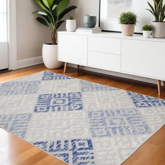 Blue And Gray Geometric Area Rug Photo 2