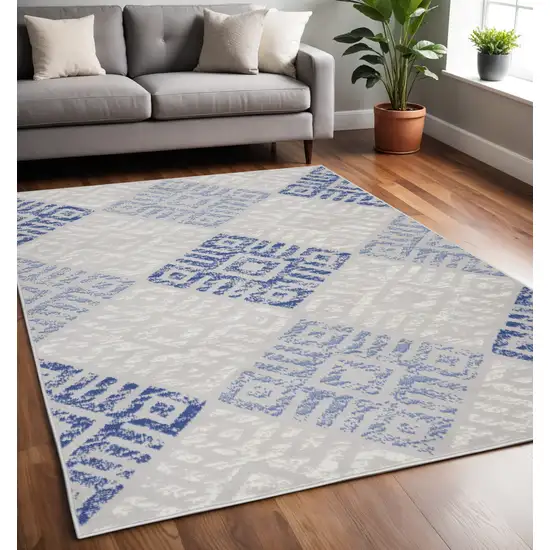 Blue And Gray Geometric Area Rug Photo 2