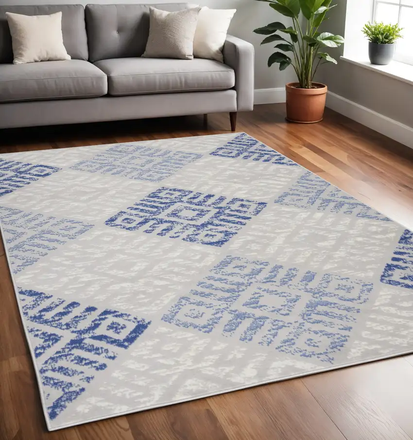 Blue And Gray Geometric Area Rug Photo 2