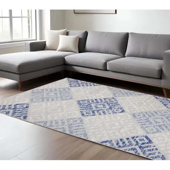 Blue And Gray Geometric Area Rug Photo 2