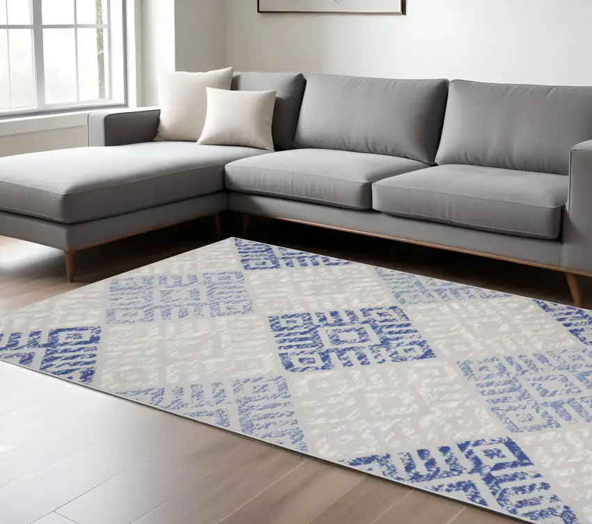 Blue And Gray Geometric Area Rug Photo 2
