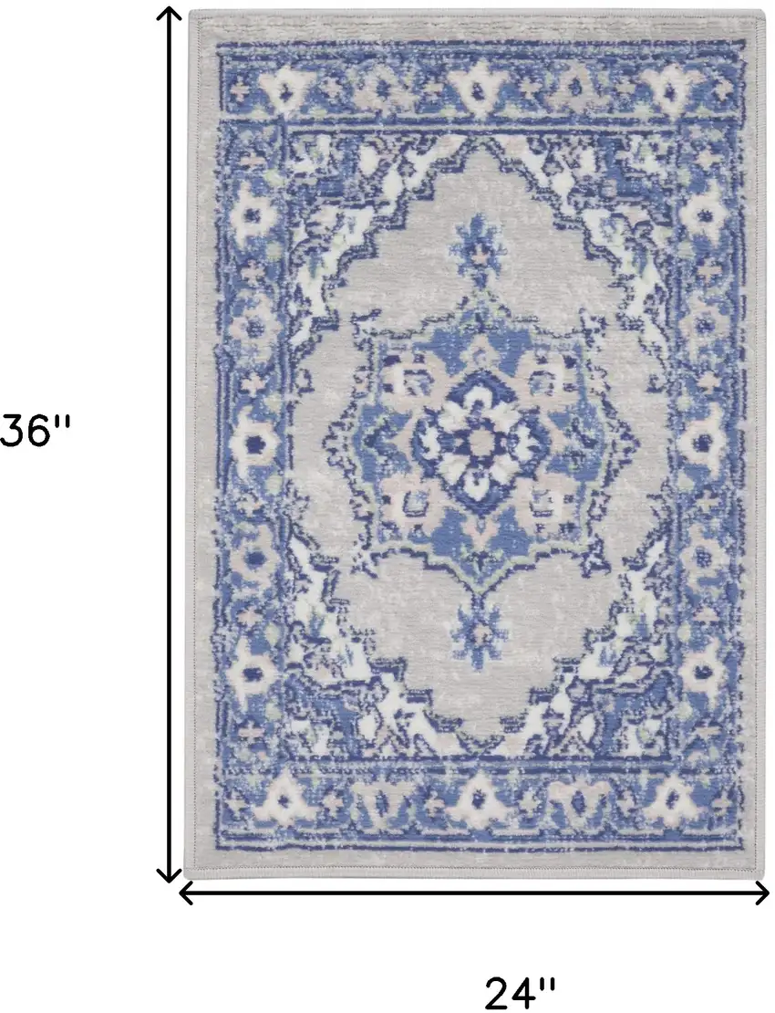 Gray and Blue Floral Area Rug Photo 3