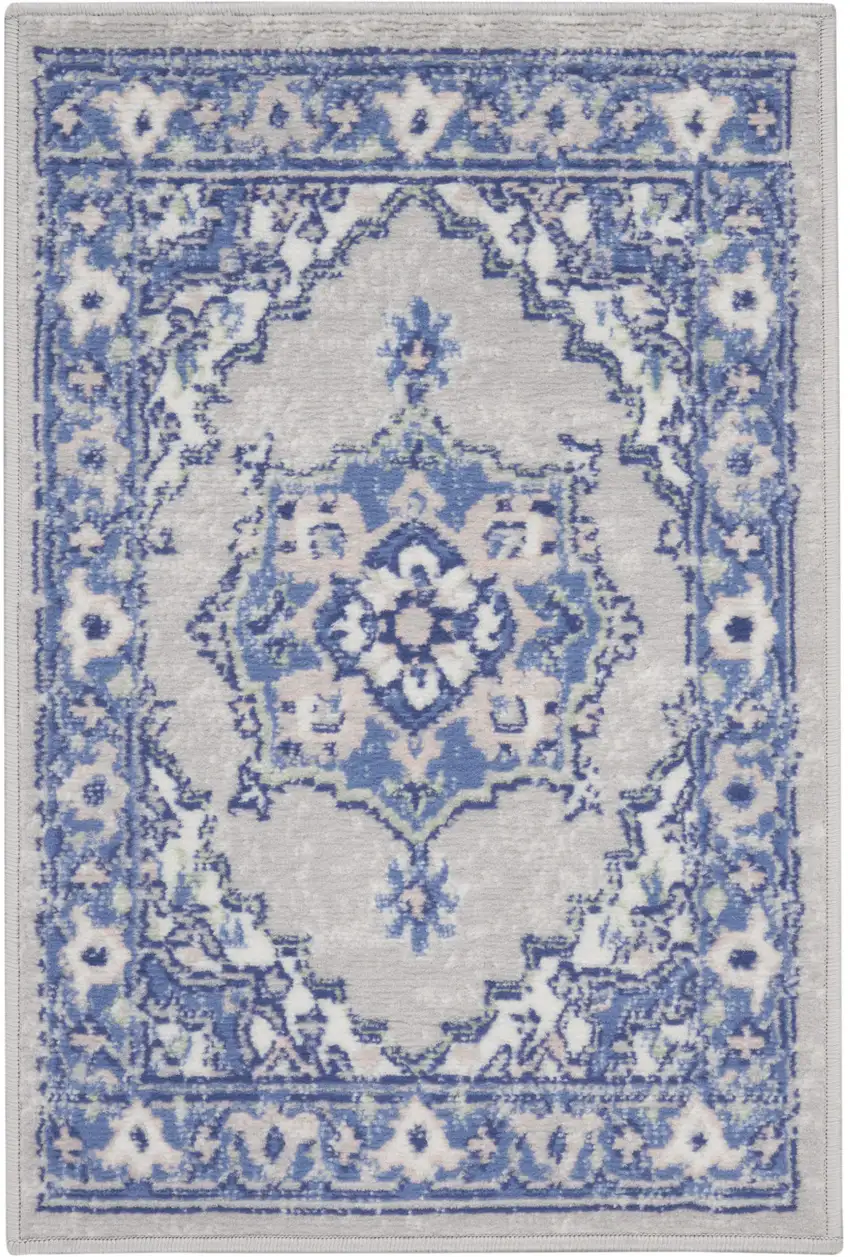 Gray and Blue Floral Area Rug Photo 4