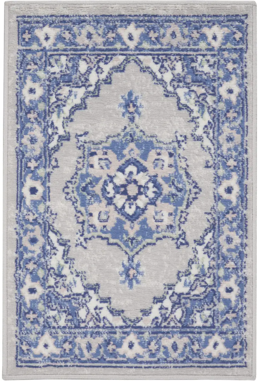 Gray and Blue Floral Area Rug Photo 2