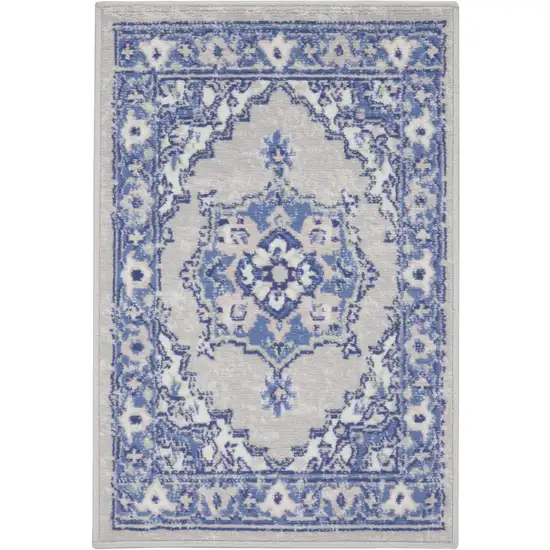 Gray and Blue Floral Area Rug Photo 1