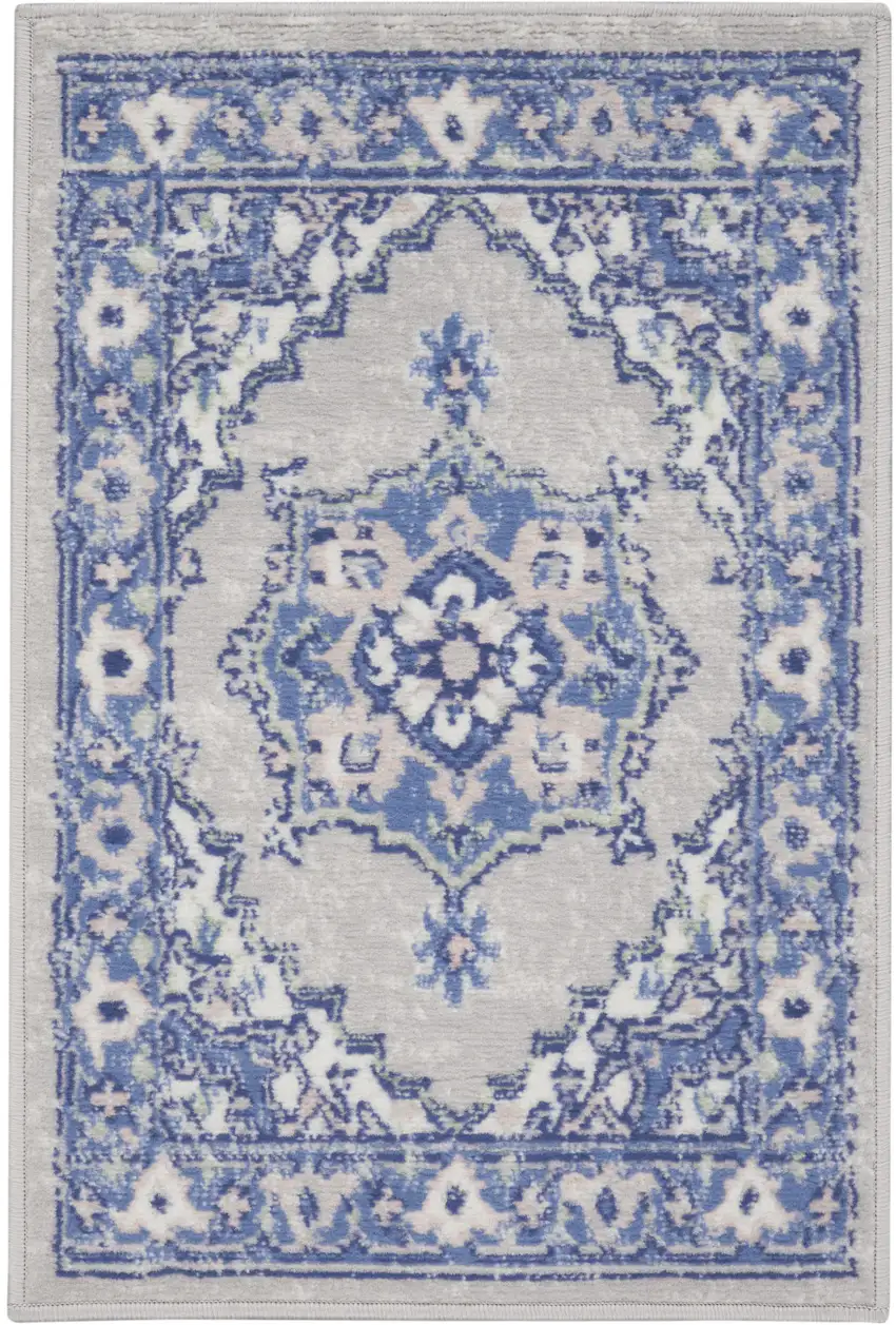 Gray and Blue Floral Area Rug Photo 1