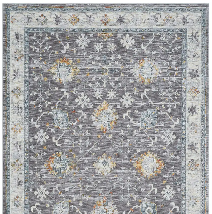 Gray and Blue Floral Distressed Runner Rug Photo 6