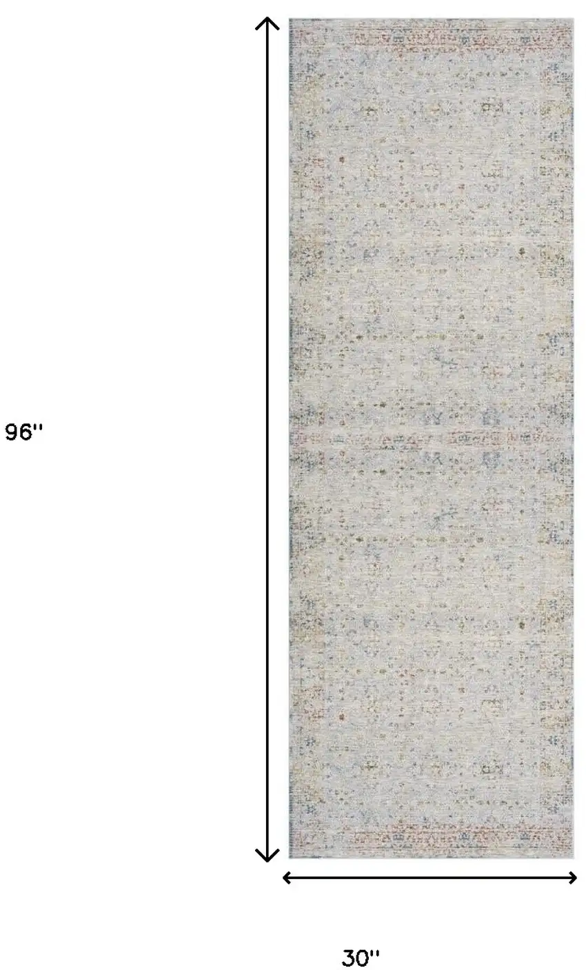 Gray and Blue Floral Distressed Runner Rug Photo 3