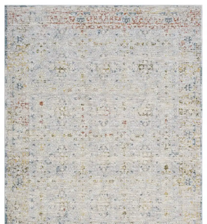 Gray and Blue Floral Distressed Runner Rug Photo 3