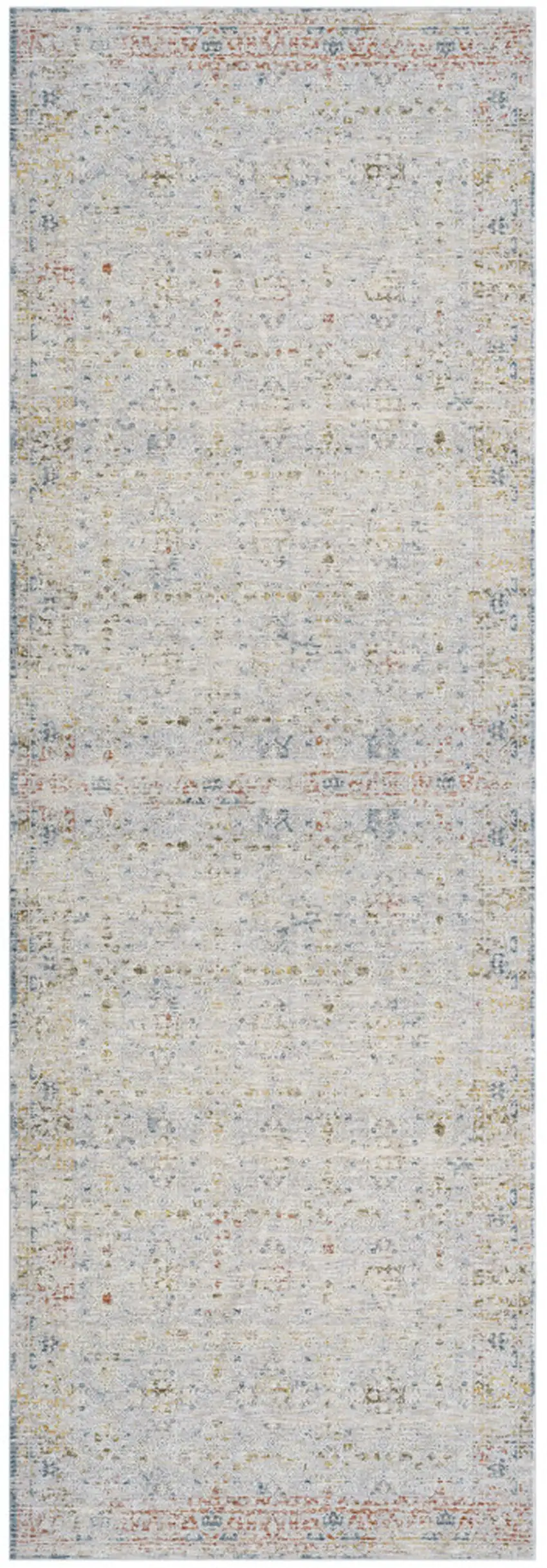 Gray and Blue Floral Distressed Runner Rug Photo 2