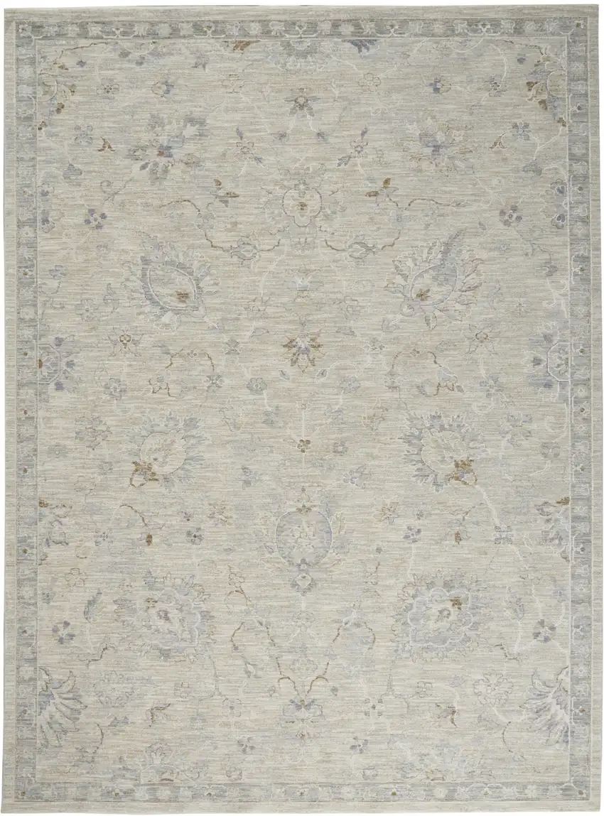 Gray and Blue Floral Power Loom Area Rug Photo 6