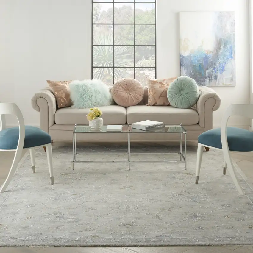 Beige And Gray Floral Medallion Area Rug Photo 5