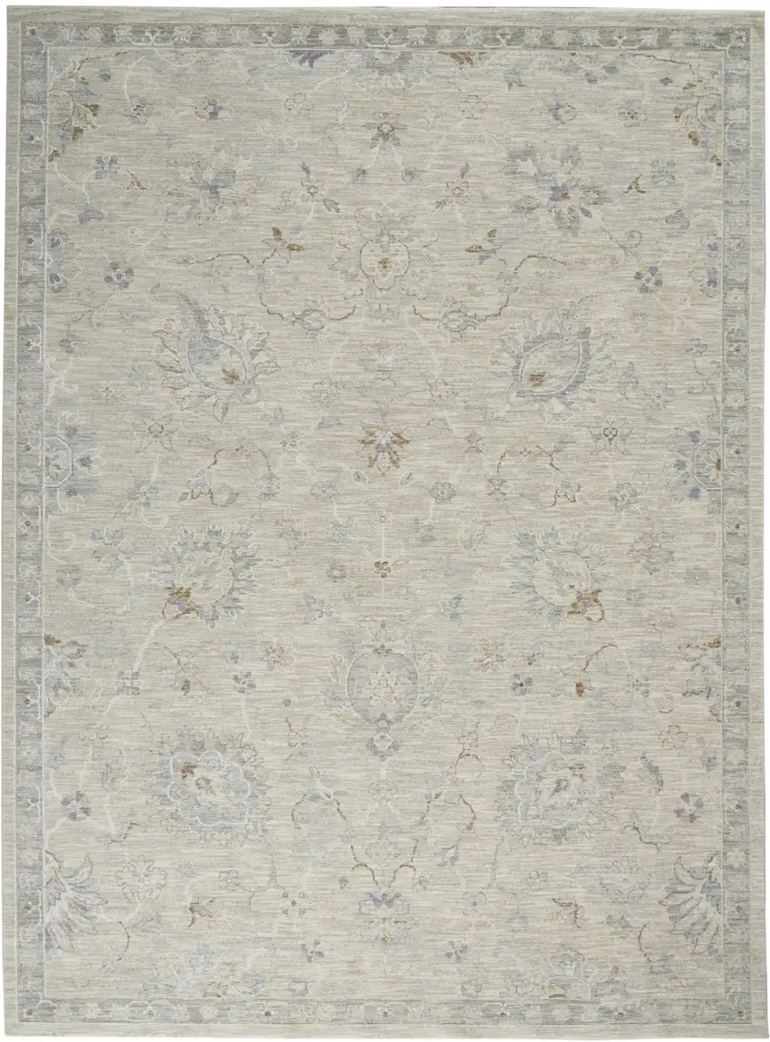 Gray and Blue Floral Power Loom Area Rug Photo 2