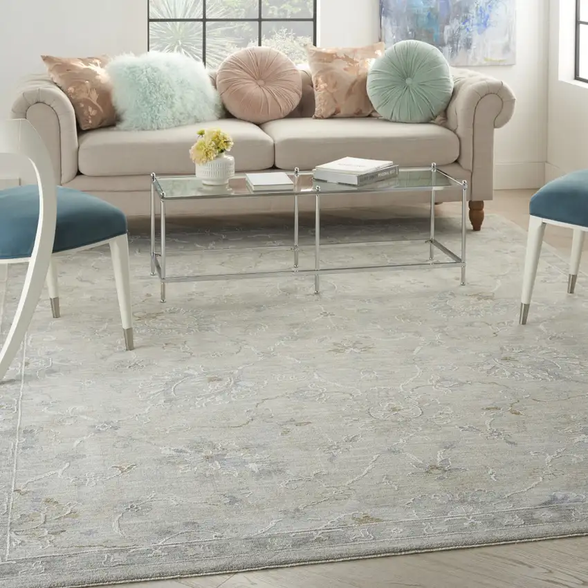 Beige And Gray Floral Medallion Area Rug Photo 4