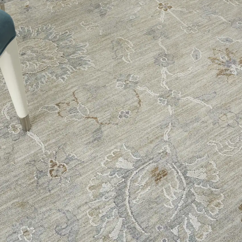 Gray and Blue Floral Power Loom Area Rug Photo 8