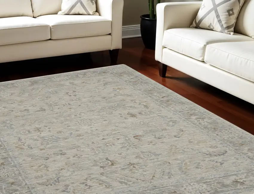 Gray and Blue Floral Power Loom Area Rug Photo 1
