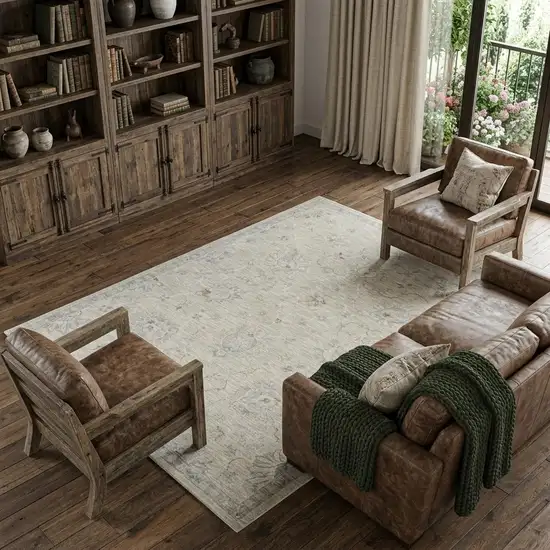 Beige And Gray Floral Medallion Area Rug Photo 1