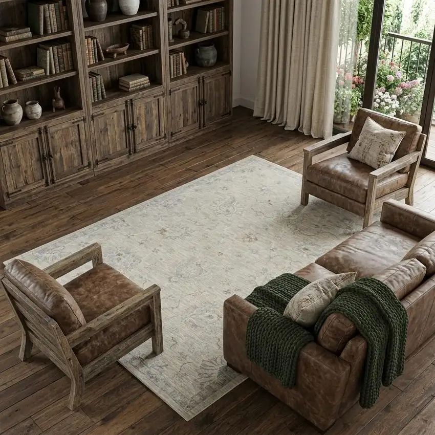 Beige And Gray Floral Medallion Area Rug Photo 1