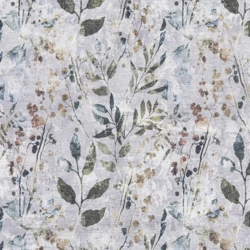 Gray and Blue Floral Power Loom Washable Non Skid Area Rug Photo 3