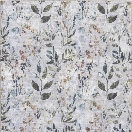 Gray and Blue Floral Power Loom Washable Non Skid Area Rug Photo 4