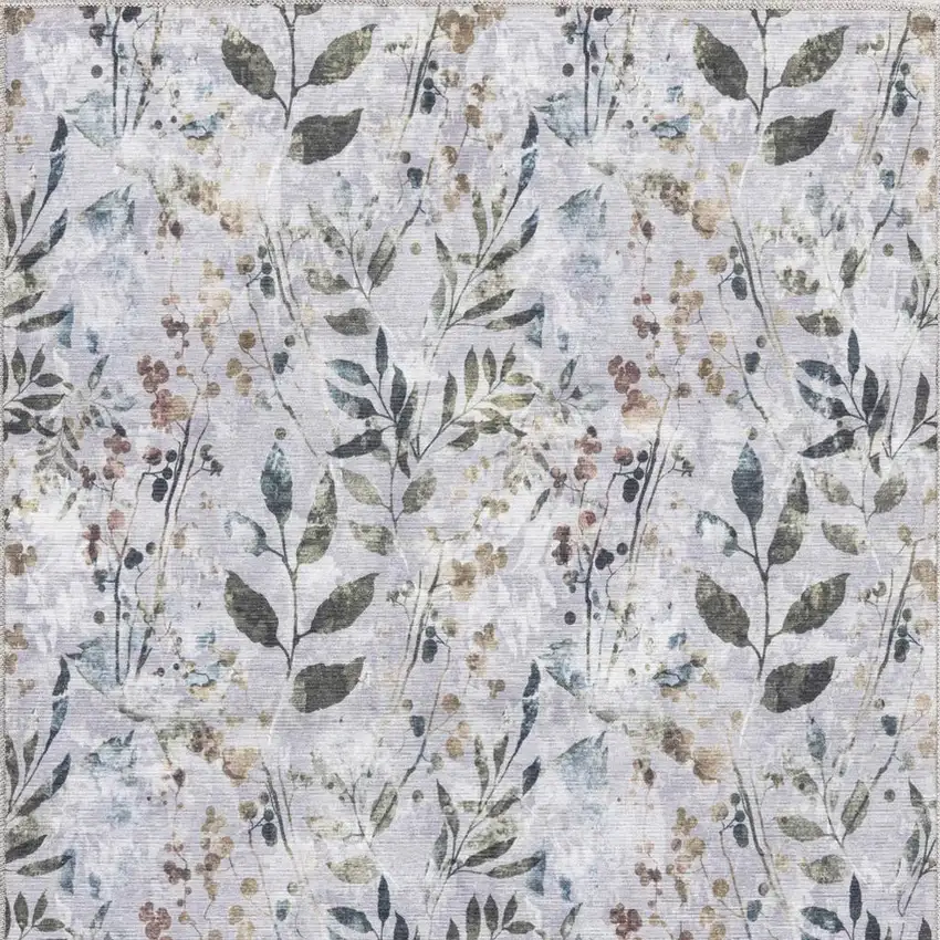 Gray and Blue Floral Power Loom Washable Non Skid Area Rug Photo 4