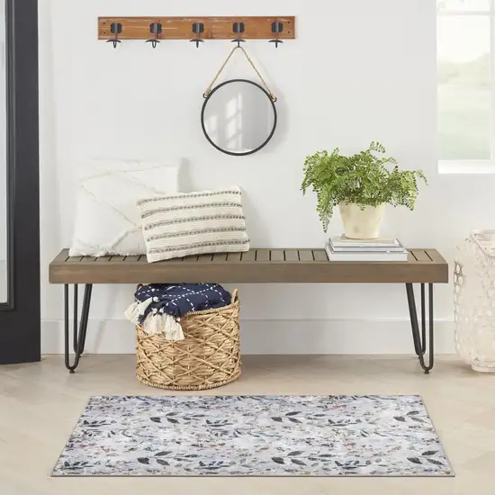 Gray and Blue Floral Power Loom Washable Non Skid Area Rug Photo 5