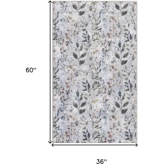 Gray and Blue Floral Power Loom Washable Non Skid Area Rug Photo 3