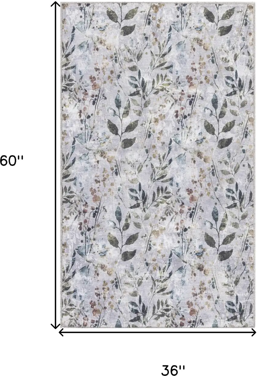 Gray and Blue Floral Power Loom Washable Non Skid Area Rug Photo 3