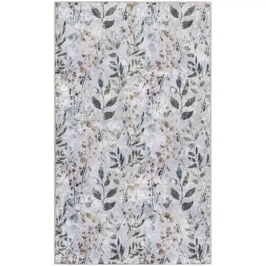 Gray and Blue Floral Power Loom Washable Non Skid Area Rug Photo 2