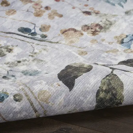 Gray and Blue Floral Power Loom Washable Non Skid Area Rug Photo 6