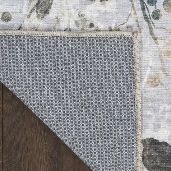 Gray and Blue Floral Power Loom Washable Non Skid Area Rug Photo 5