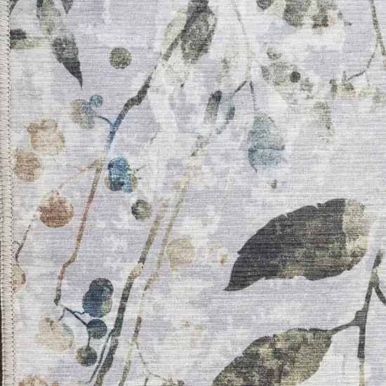 10' Gray And Blue Floral Washable Runner Rug Photo 8