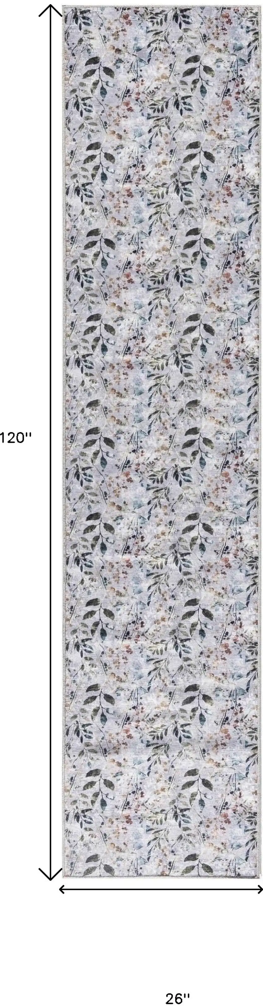 Gray and Blue Floral Power Loom Washable Non Skid Runner Rug Photo 3